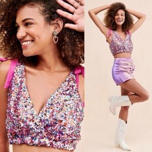 Free People / Intimately Big Night Sequin Crop Top Pink